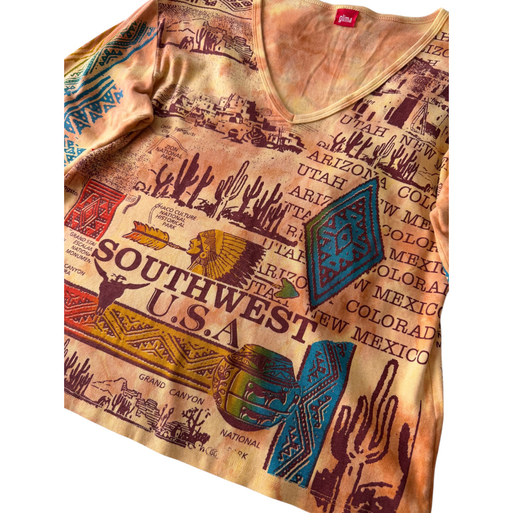 Glima Y2K Vintage Top XL Southwestern Travel Graphic Print 100% Cotton Shirt - Picture 2 of 5